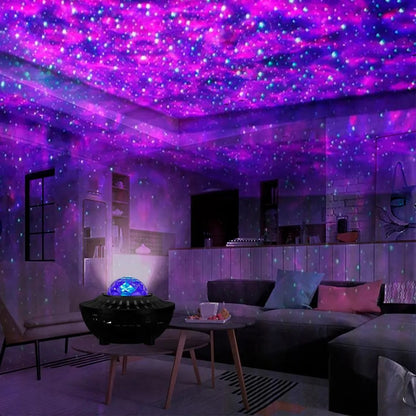 🌟 Ilumina tu espacio y disfruta tu música. Parlante con luces de galaxia, Bluetooth y radio FM